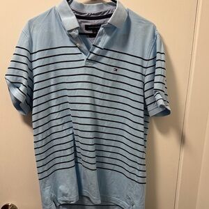 Tommy Hilfiger Sky Blue Polo with Dark Blue Stripes